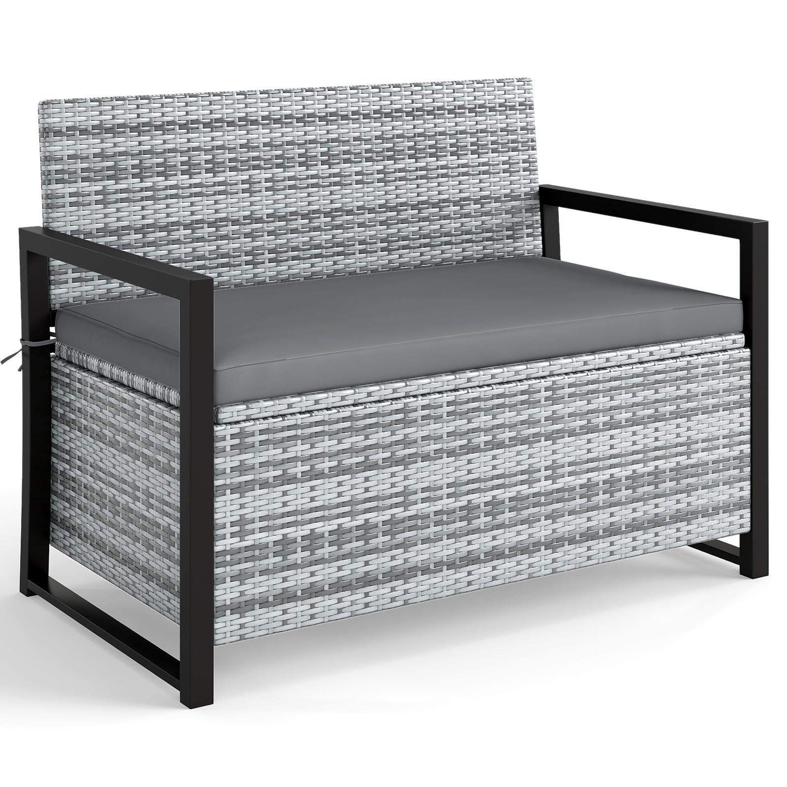 Tangkula 40 Gallon Outdoor Bench with Storage with Cushion & Metal Frame